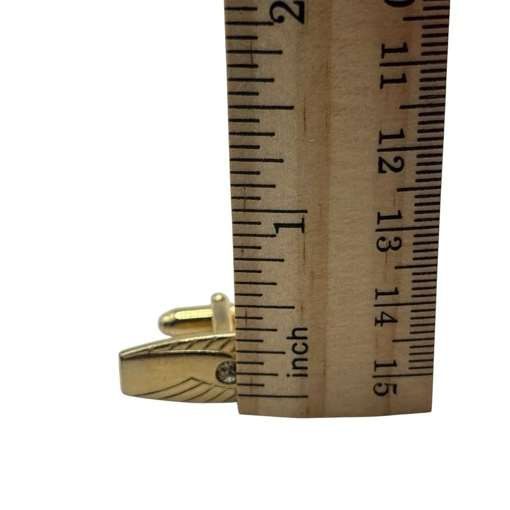 Vintage Gold Tone Cufflinks MCM Clear Rhinestone Geometric‎ Long Bar Design
